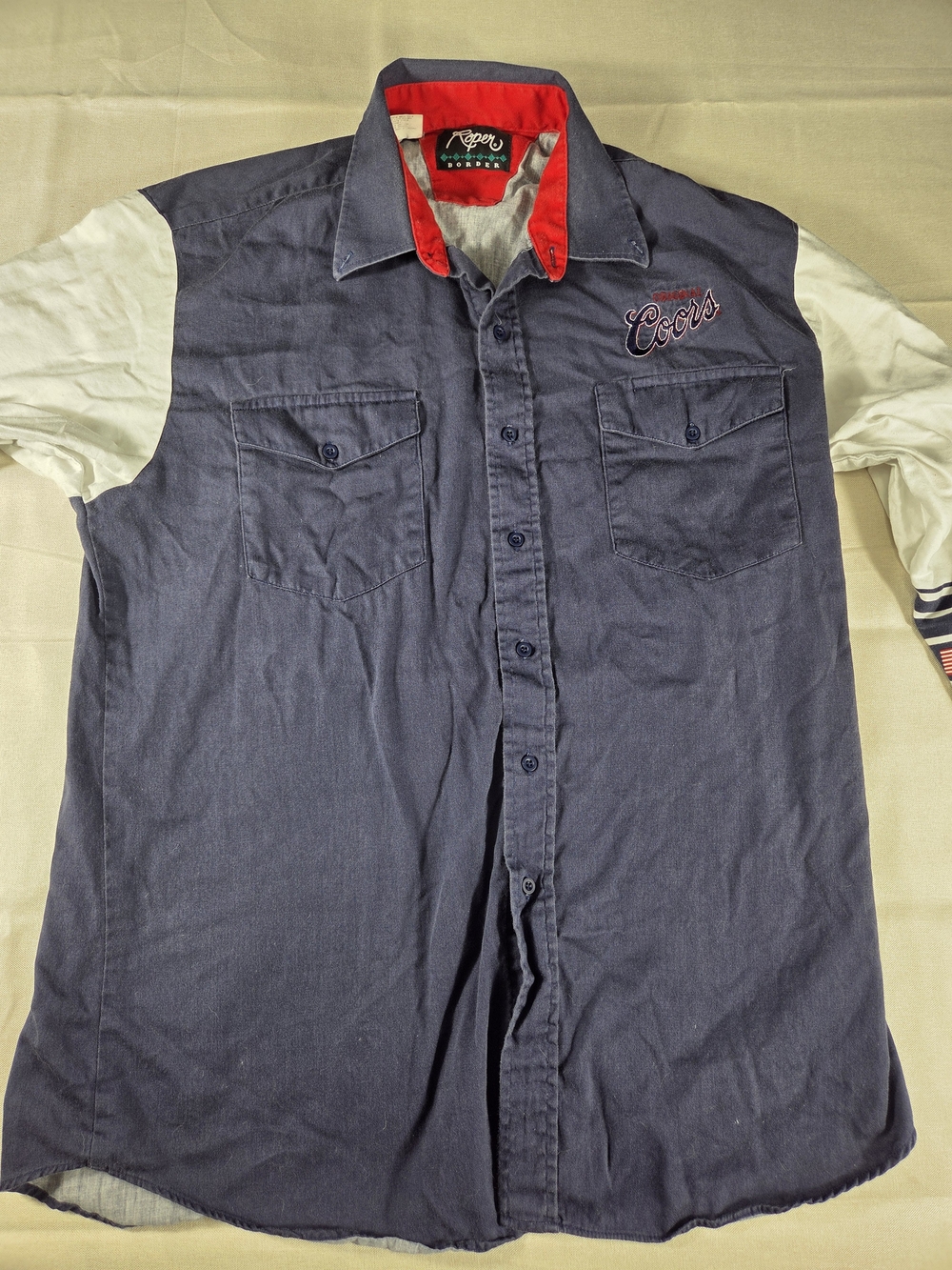 Vintage Roper Original Coors Western Shirt USA Flag Sleeves XL